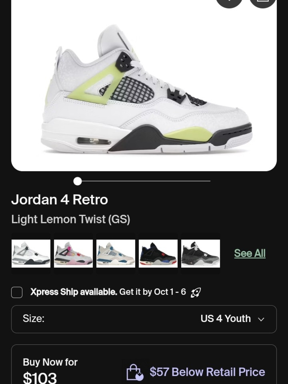 Jordan 4 Retro Kids Sneakers - Light Lemon Twist